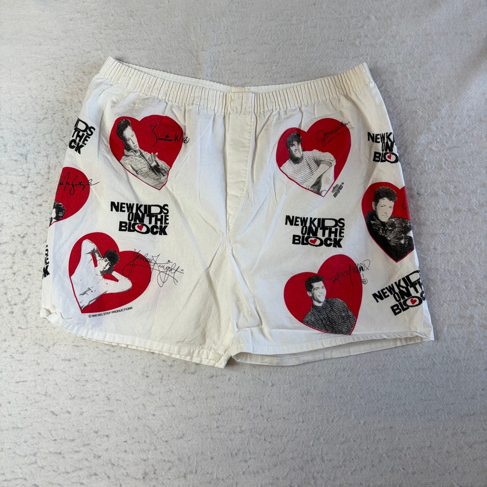 Briefly Stated New Kids On The Block Boxer Shorts Mens Large White 1990 Vintage